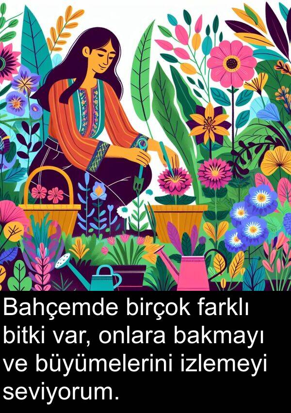 bakmayı: Bahçemde birçok farklı bitki var, onlara bakmayı ve büyümelerini izlemeyi seviyorum.