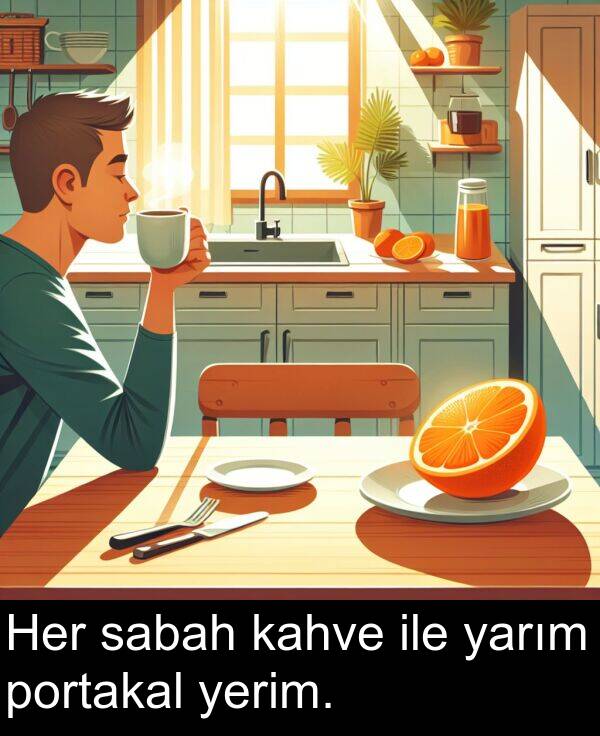 kahve: Her sabah kahve ile yarım portakal yerim.