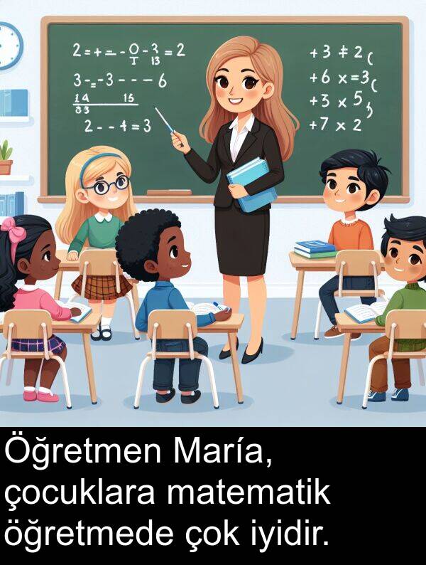 matematik: Öğretmen María, çocuklara matematik öğretmede çok iyidir.