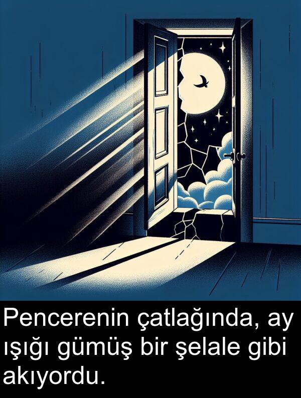 çatlağında: Pencerenin çatlağında, ay ışığı gümüş bir şelale gibi akıyordu.