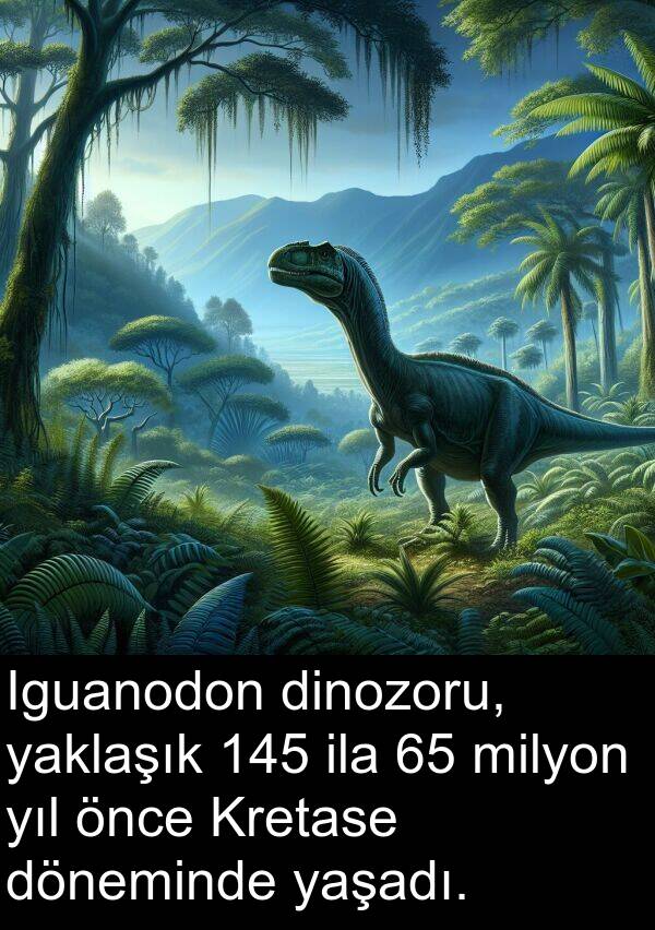 yaklaşık: Iguanodon dinozoru, yaklaşık 145 ila 65 milyon yıl önce Kretase döneminde yaşadı.