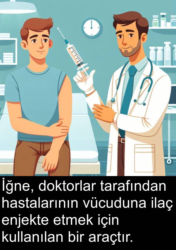 tarafından: İğne, doktorlar tarafından hastalarının vücuduna ilaç enjekte etmek için kullanılan bir araçtır.