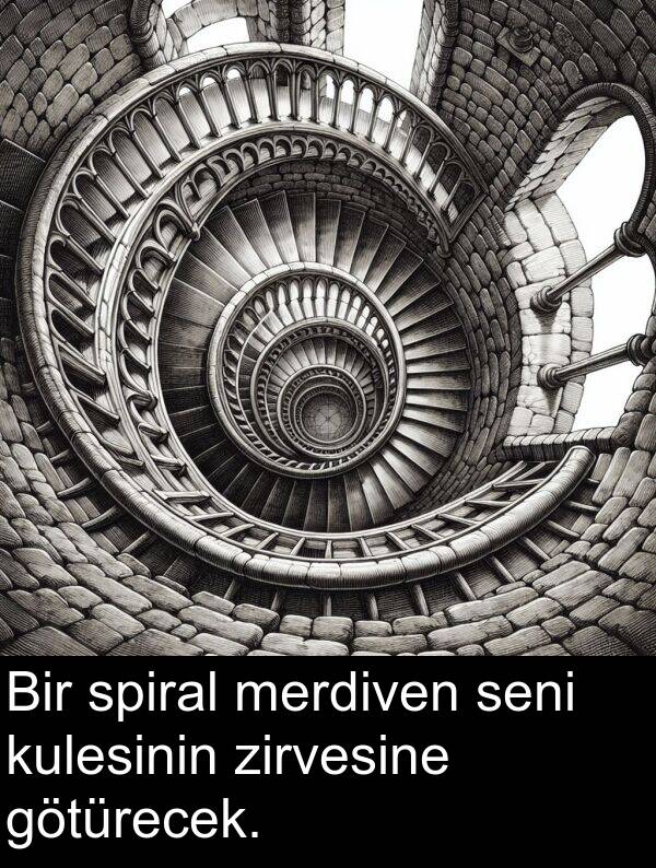 merdiven: Bir spiral merdiven seni kulesinin zirvesine götürecek.