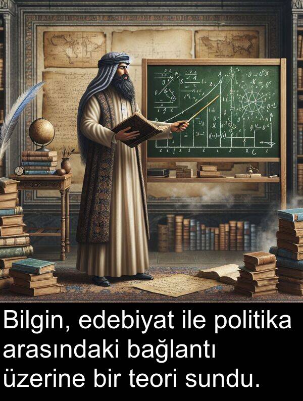 edebiyat: Bilgin, edebiyat ile politika arasındaki bağlantı üzerine bir teori sundu.