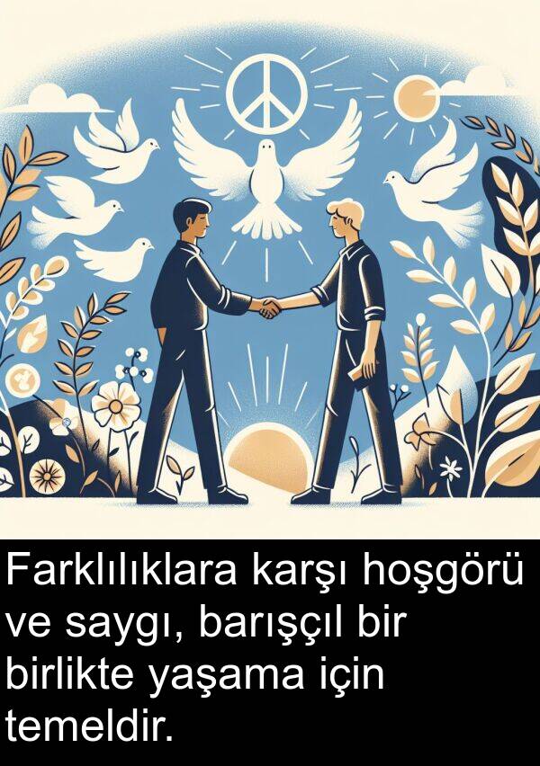 barışçıl: Farklılıklara karşı hoşgörü ve saygı, barışçıl bir birlikte yaşama için temeldir.