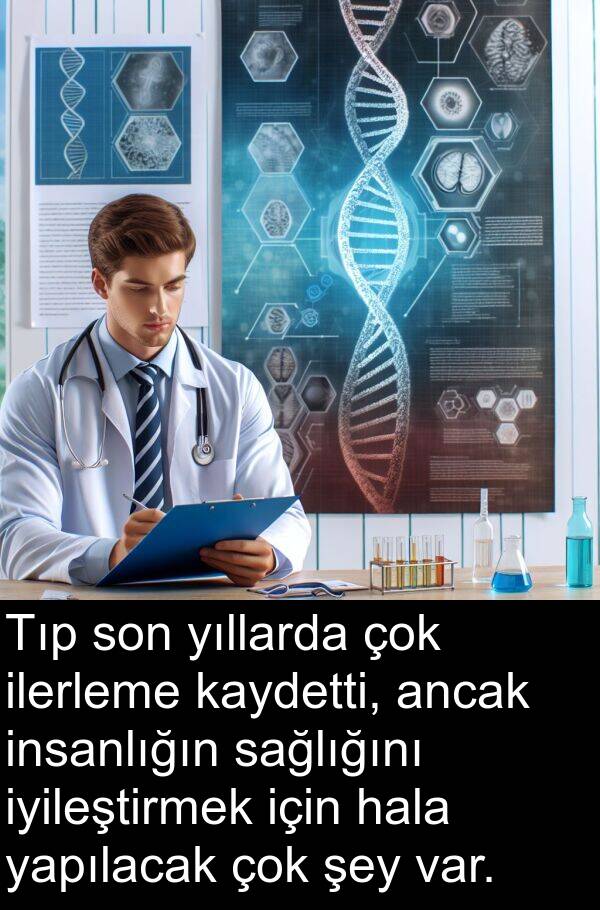 hala: Tıp son yıllarda çok ilerleme kaydetti, ancak insanlığın sağlığını iyileştirmek için hala yapılacak çok şey var.