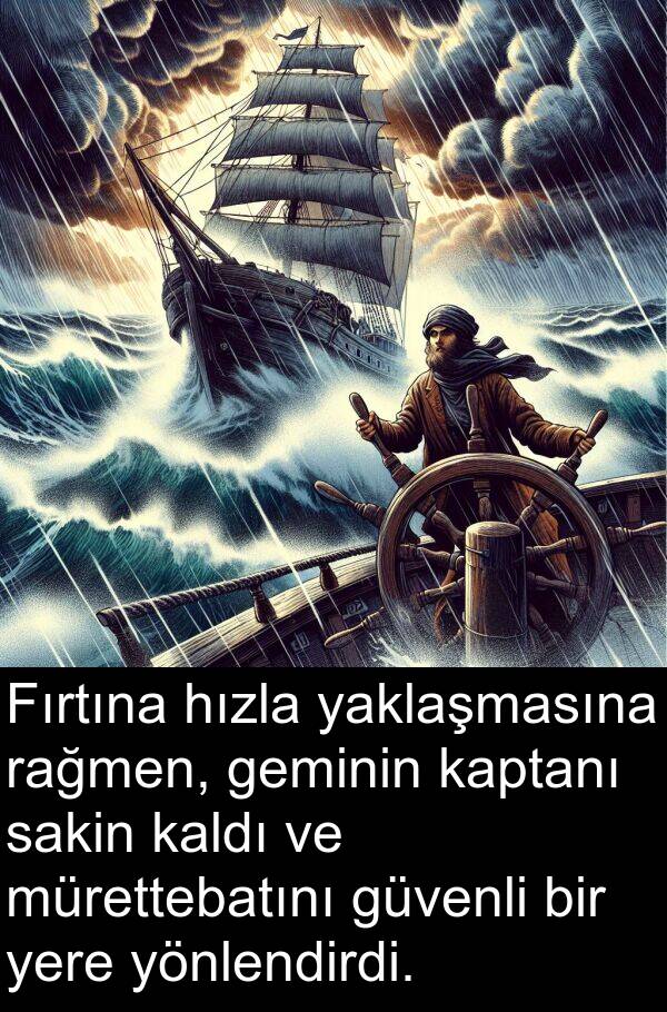 kaldı: Fırtına hızla yaklaşmasına rağmen, geminin kaptanı sakin kaldı ve mürettebatını güvenli bir yere yönlendirdi.