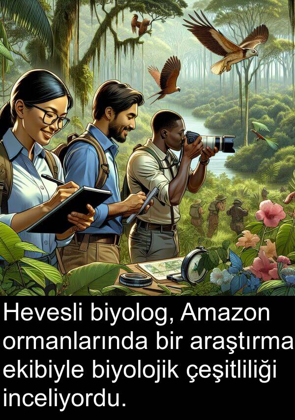 çeşitliliği: Hevesli biyolog, Amazon ormanlarında bir araştırma ekibiyle biyolojik çeşitliliği inceliyordu.