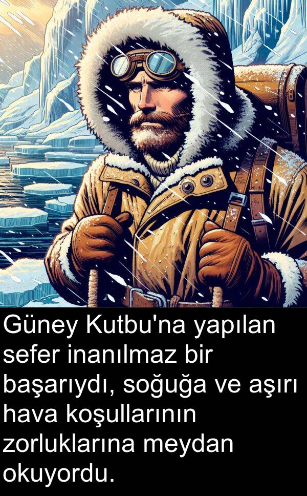 hava: Güney Kutbu'na yapılan sefer inanılmaz bir başarıydı, soğuğa ve aşırı hava koşullarının zorluklarına meydan okuyordu.