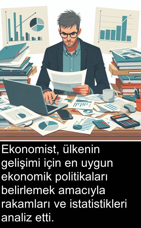 uygun: Ekonomist, ülkenin gelişimi için en uygun ekonomik politikaları belirlemek amacıyla rakamları ve istatistikleri analiz etti.