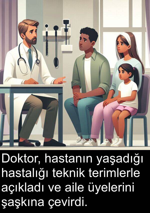 çevirdi: Doktor, hastanın yaşadığı hastalığı teknik terimlerle açıkladı ve aile üyelerini şaşkına çevirdi.