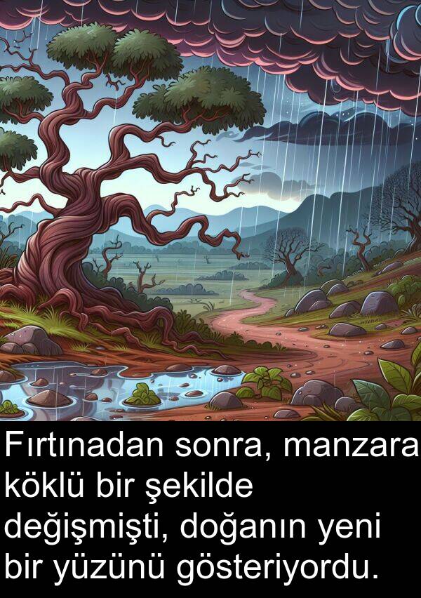 değişmişti: Fırtınadan sonra, manzara köklü bir şekilde değişmişti, doğanın yeni bir yüzünü gösteriyordu.