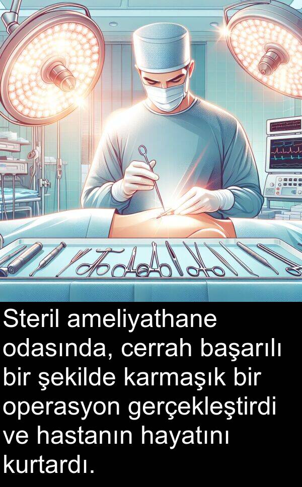 hayatını: Steril ameliyathane odasında, cerrah başarılı bir şekilde karmaşık bir operasyon gerçekleştirdi ve hastanın hayatını kurtardı.