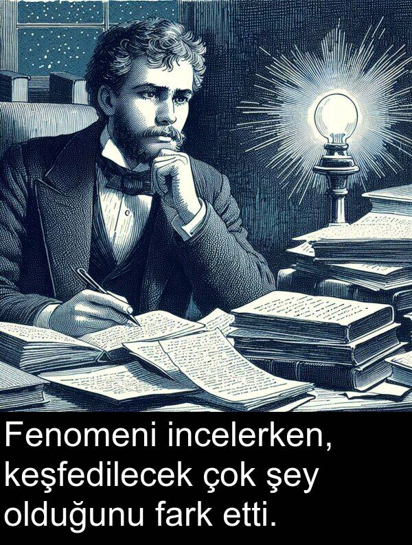 olduğunu: Fenomeni incelerken, keşfedilecek çok şey olduğunu fark etti.