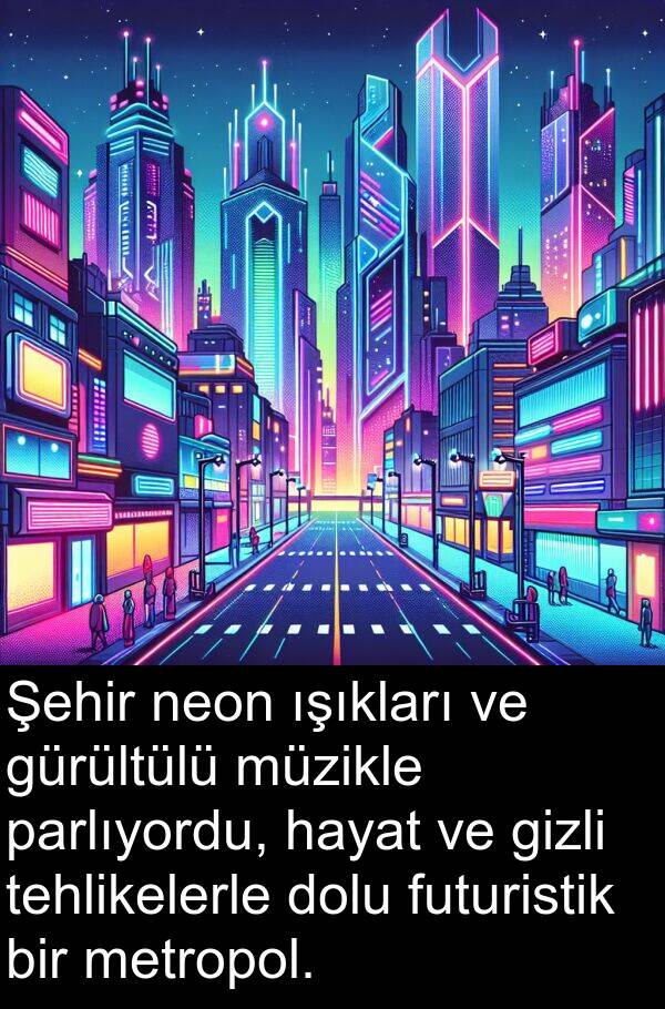 hayat: Şehir neon ışıkları ve gürültülü müzikle parlıyordu, hayat ve gizli tehlikelerle dolu futuristik bir metropol.