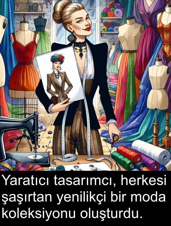 tasarımcı: Yaratıcı tasarımcı, herkesi şaşırtan yenilikçi bir moda koleksiyonu oluşturdu.