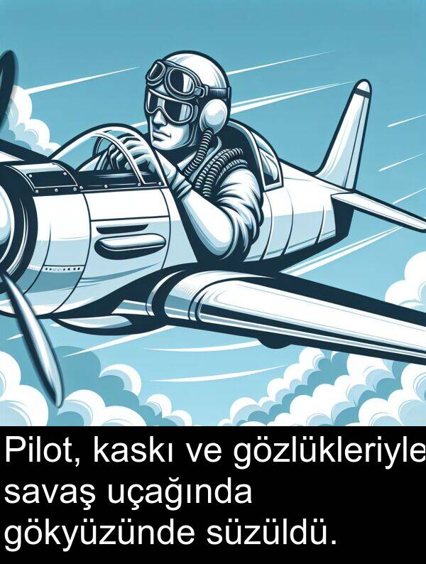 uçağında: Pilot, kaskı ve gözlükleriyle savaş uçağında gökyüzünde süzüldü.