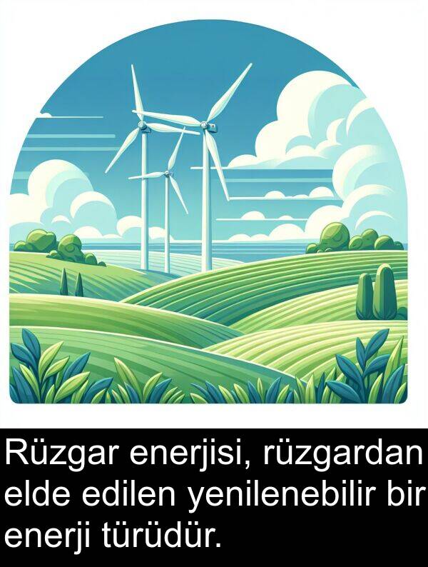 rüzgardan: Rüzgar enerjisi, rüzgardan elde edilen yenilenebilir bir enerji türüdür.