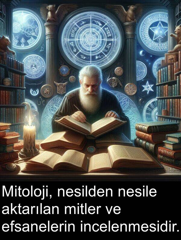 nesilden: Mitoloji, nesilden nesile aktarılan mitler ve efsanelerin incelenmesidir.