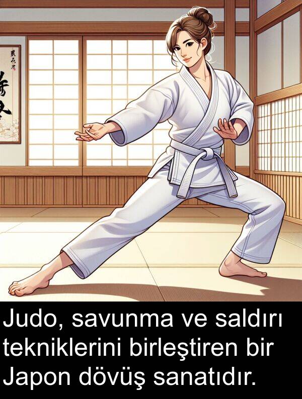 savunma: Judo, savunma ve saldırı tekniklerini birleştiren bir Japon dövüş sanatıdır.