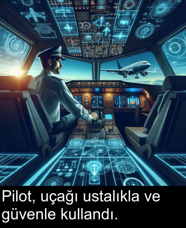 uçağı: Pilot, uçağı ustalıkla ve güvenle kullandı.