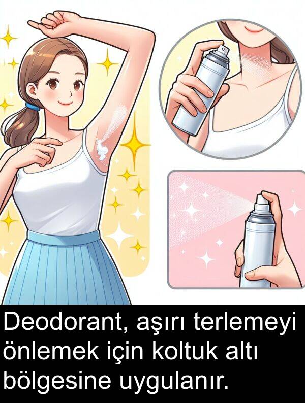 uygulanır: Deodorant, aşırı terlemeyi önlemek için koltuk altı bölgesine uygulanır.