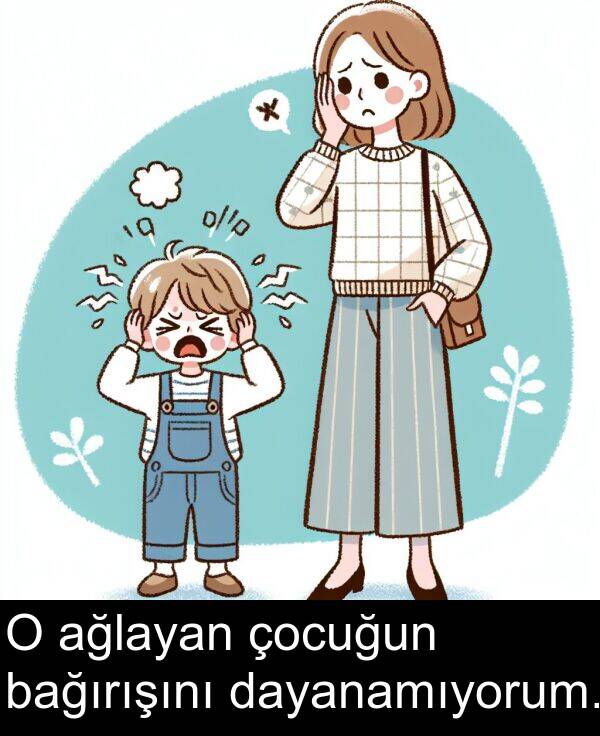 dayanamıyorum: O ağlayan çocuğun bağırışını dayanamıyorum.