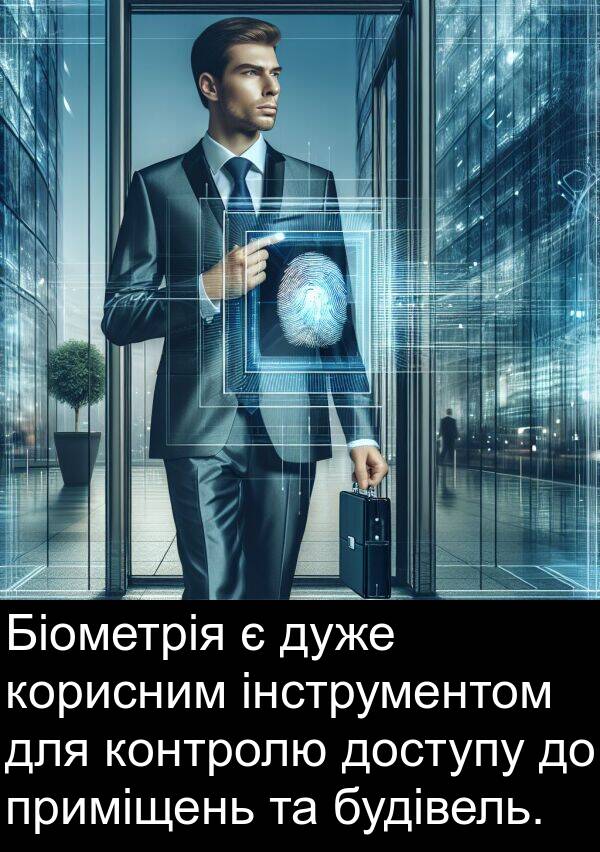 інструментом: Біометрія є дуже корисним інструментом для контролю доступу до приміщень та будівель.