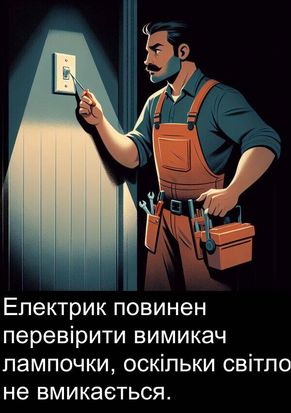 лампочки: Електрик повинен перевірити вимикач лампочки, оскільки світло не вмикається.