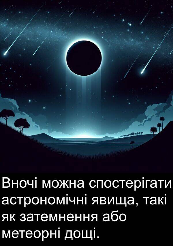 або: Вночі можна спостерігати астрономічні явища, такі як затемнення або метеорні дощі.