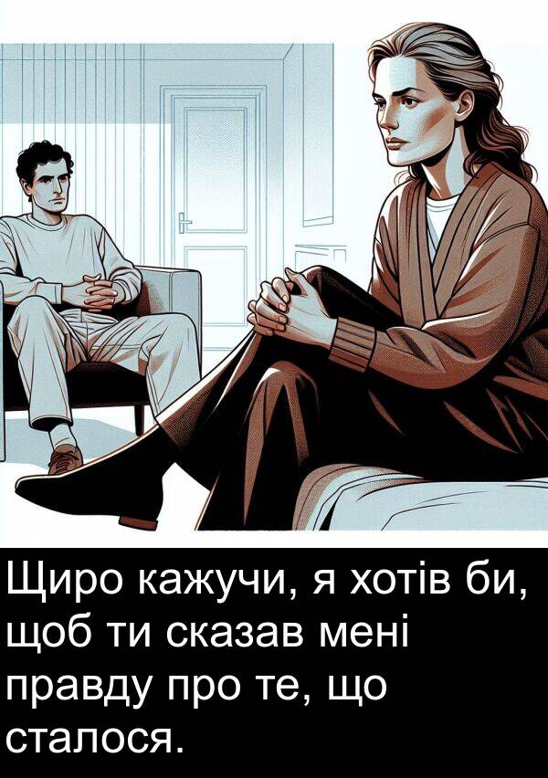 кажучи: Щиро кажучи, я хотів би, щоб ти сказав мені правду про те, що сталося.