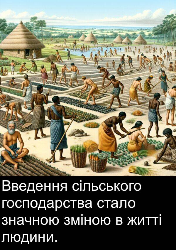 людини: Введення сільського господарства стало значною зміною в житті людини.