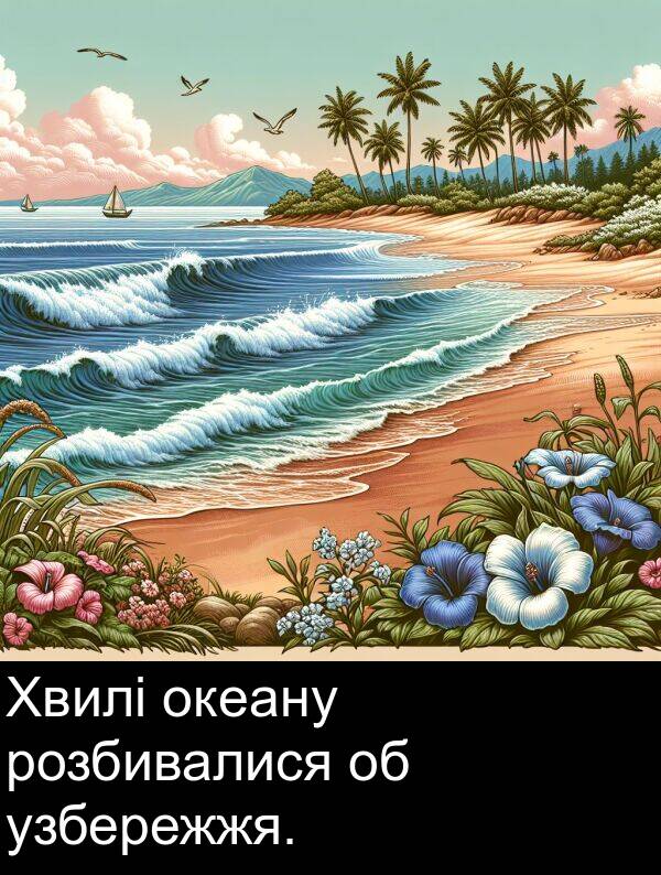 узбережжя: Хвилі океану розбивалися об узбережжя.