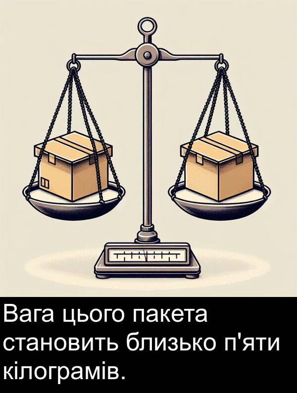 пакета: Вага цього пакета становить близько п'яти кілограмів.