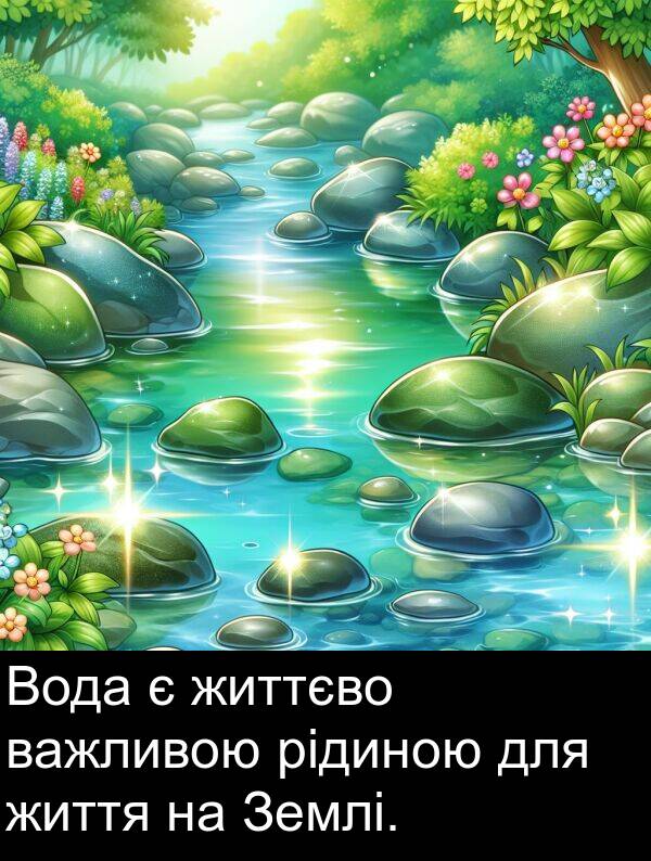 рідиною: Вода є життєво важливою рідиною для життя на Землі.