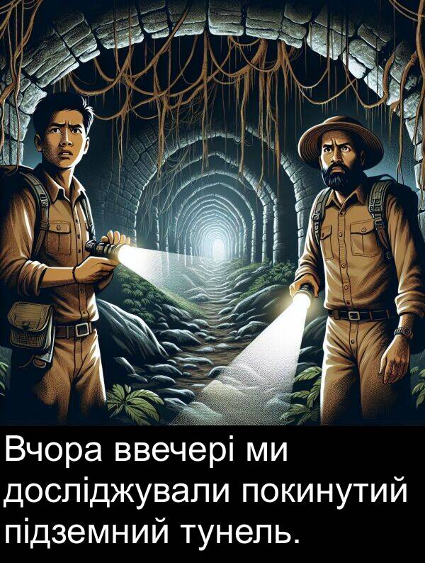 підземний: Вчора ввечері ми досліджували покинутий підземний тунель.