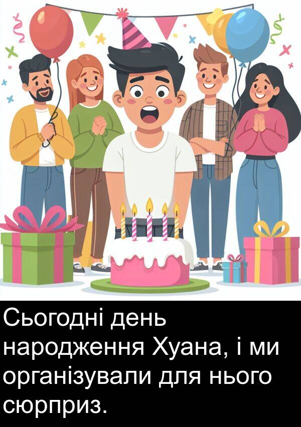 день: Сьогодні день народження Хуана, і ми організували для нього сюрприз.