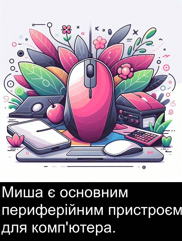 периферійним: Миша є основним периферійним пристроєм для комп'ютера.