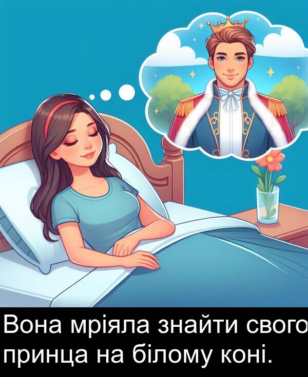 свого: Вона мріяла знайти свого принца на білому коні.