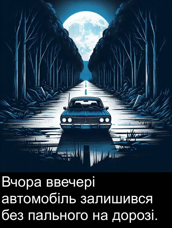 автомобіль: Вчора ввечері автомобіль залишився без пального на дорозі.