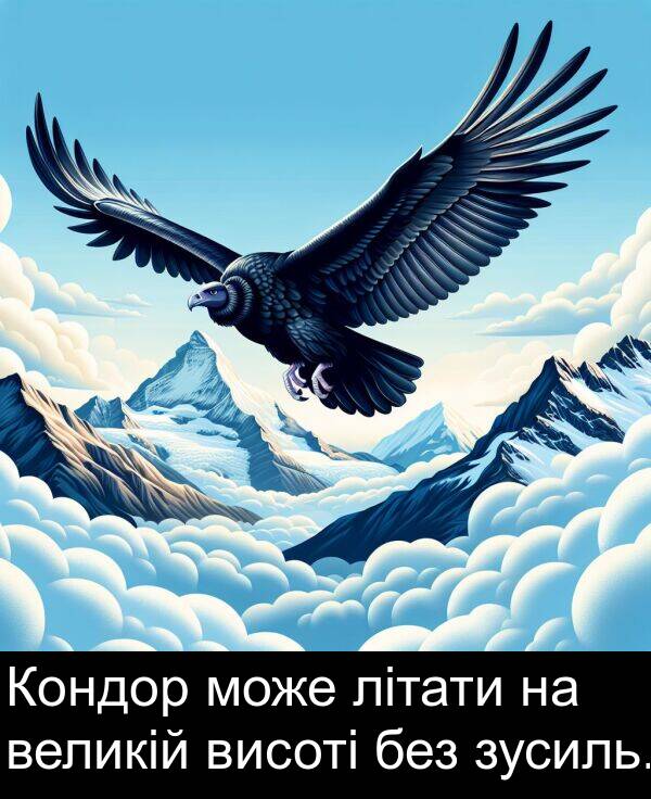 без: Кондор може літати на великій висоті без зусиль.
