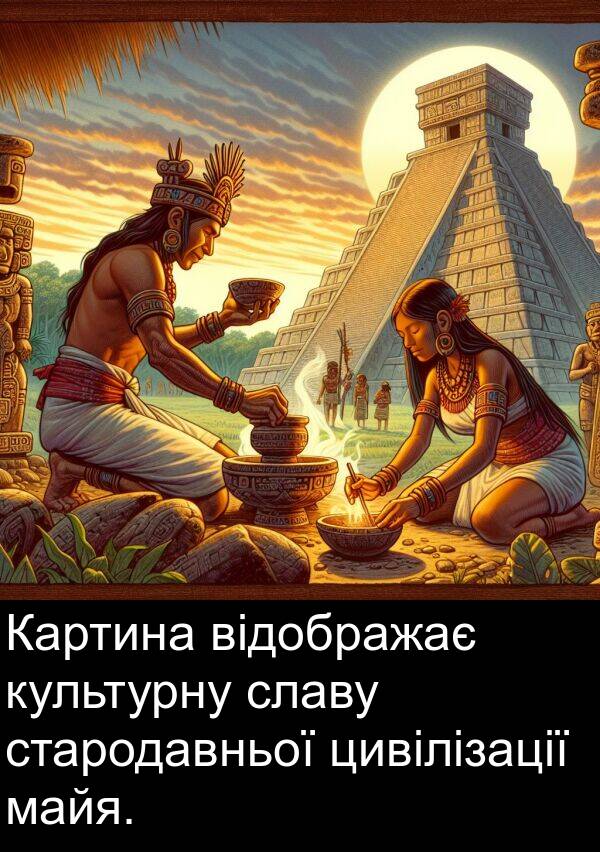 майя: Картина відображає культурну славу стародавньої цивілізації майя.