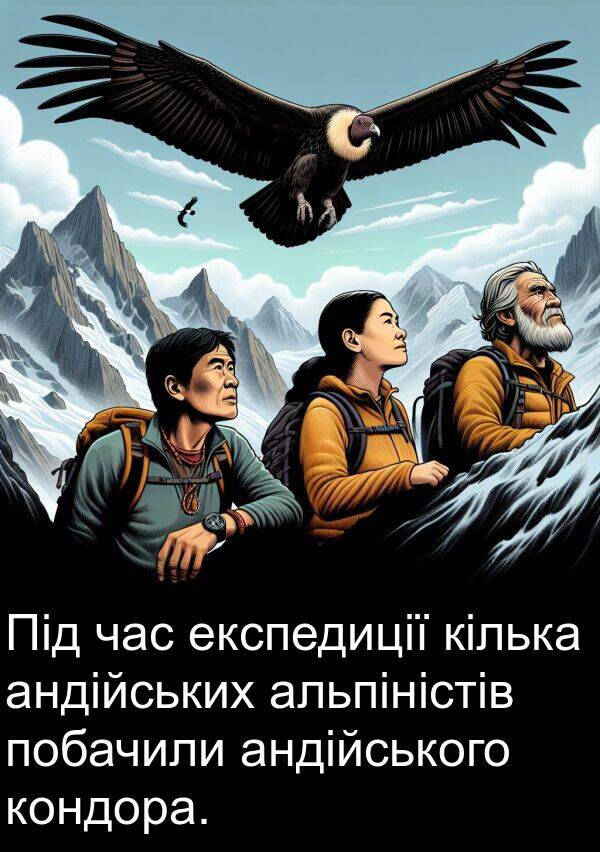 андійських: Під час експедиції кілька андійських альпіністів побачили андійського кондора.