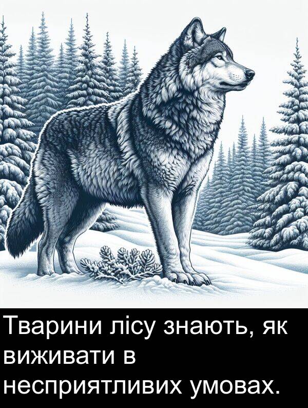 умовах: Тварини лісу знають, як виживати в несприятливих умовах.