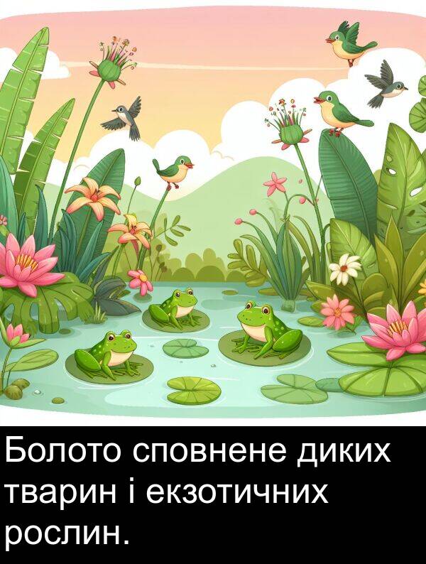 екзотичних: Болото сповнене диких тварин і екзотичних рослин.