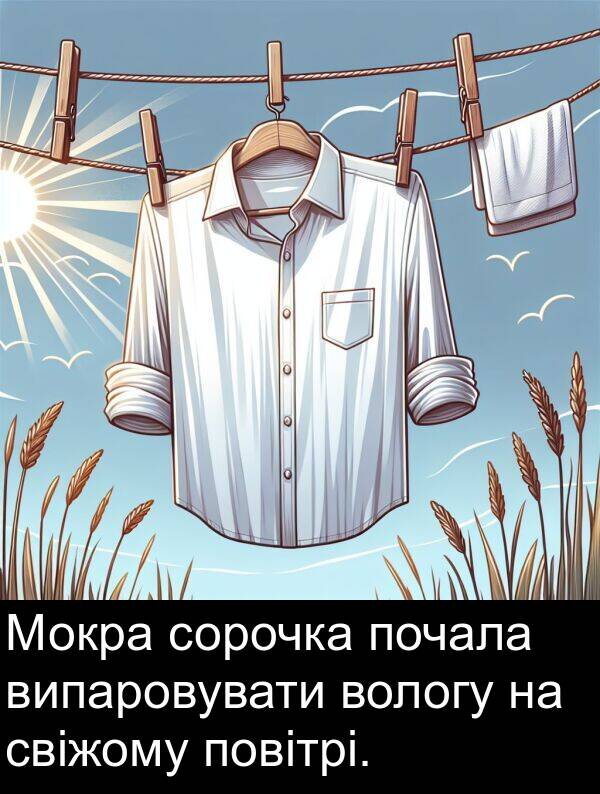 свіжому: Мокра сорочка почала випаровувати вологу на свіжому повітрі.