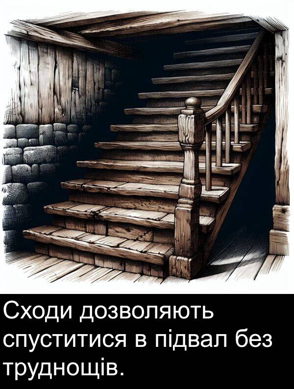 підвал: Сходи дозволяють спуститися в підвал без труднощів.
