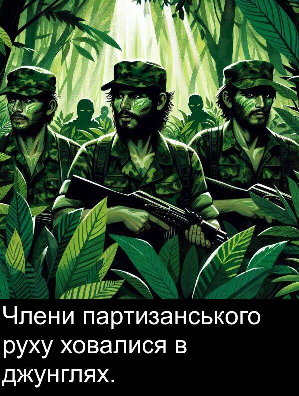 партизанського: Члени партизанського руху ховалися в джунглях.