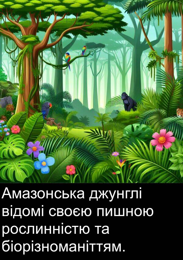 джунглі: Амазонська джунглі відомі своєю пишною рослинністю та біорізноманіттям.