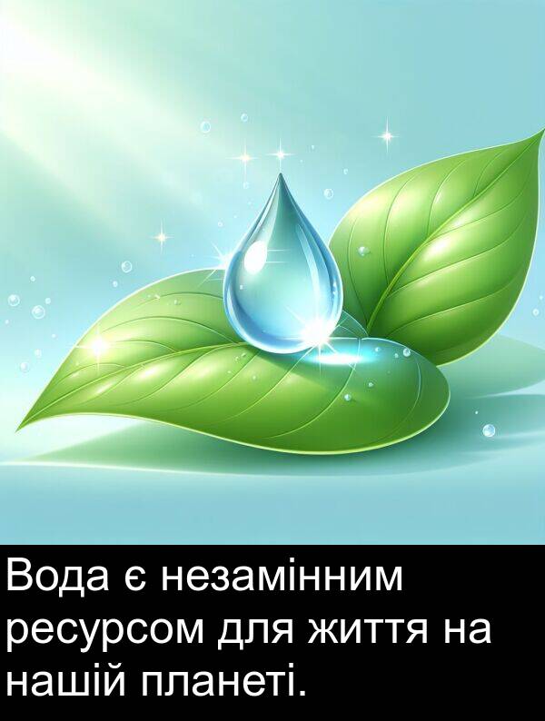 ресурсом: Вода є незамінним ресурсом для життя на нашій планеті.